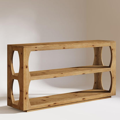 Solid Wood Console Table with 3-Tier Storage, 63" Long Farmhouse Narrow Entryway Sofa Table for Hallway, Living Room, Foyer, or Bedroom