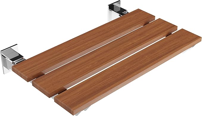 ANZZI Wall Mount Spa Bohemian 18.7 in x 12.4 in Rhino Alloy Certified Bathroom Accessories Folding Teakwood Shower Bench AC-AZ202