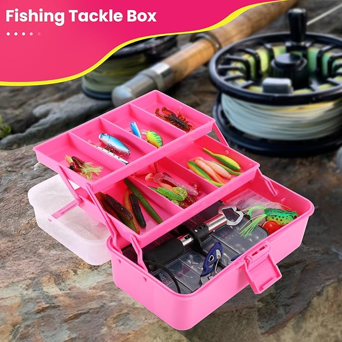 SMMYMGF 3-Layer Tackle Box Organizer, Storage Tool Box,Art & Crafts Case,Sewing Supplies Organizer,Fishing Tackle(pink)