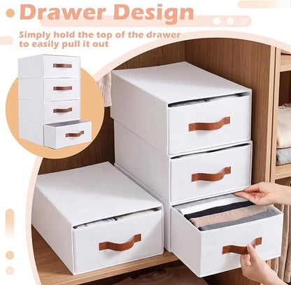 Windyun 4 in 1 Stackable Storage Drawers Closet Organizer with Dividers for Socks Underwear Bras Scarves Ties Large Dresser Organizer Bins Foldable Clothes Storage Boxes, 12 x 15 x 6 Inch(White)
