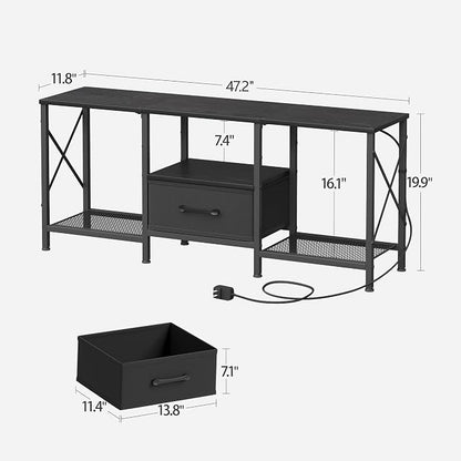 JARHETUN LED TV Stand with Fabric Drawer, Entertainment Center for 50 55 Inch TV, Industrial TV Console Table with Open Storage Shelves for Living Room, Bedroom, Black