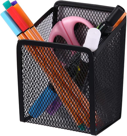 Large Magnetic Pen Holder, Magnetic Basket 4 Strong Magnet Pencil Holders Locker Accessories for Refrigerator Whiteboard Black(3.7x2.7x5 In)