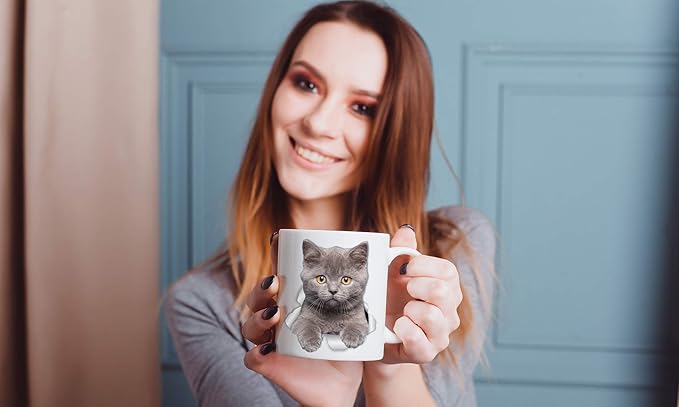 Winston & Bear British Shorthair Cat Mug - Grey Kitty Ceramic Coffee Mug Gift for Cat Lovers (11oz)