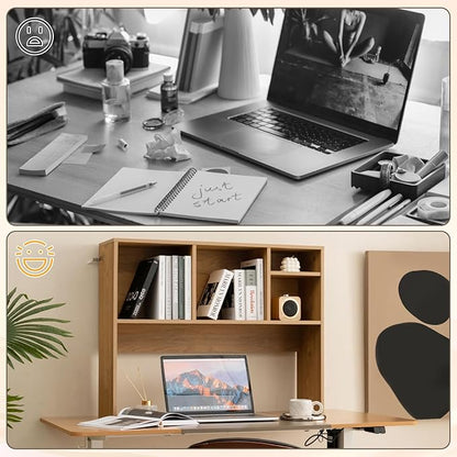 Tangkula Desktop Bookshelf, Countertop Storage Hutch with 4 Shelves for Computer Desk, Desktop 2-Tier Display Rack, Multipurpose Wood Desktop Hutch Storage Organizer for Dorm Office