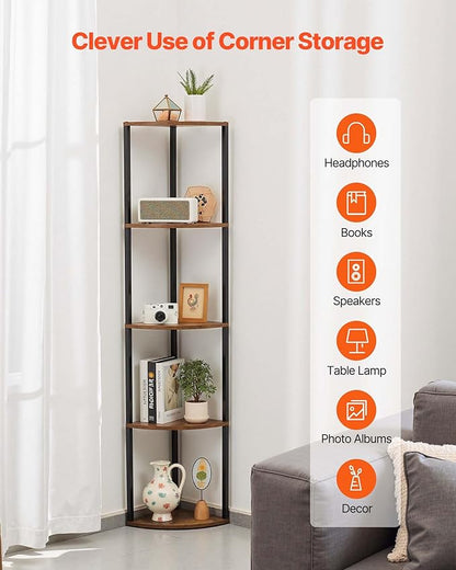 VEVOR 5 Tier Corner Shelf with LED Light, 64" Tall Corner Bookshelf with Storage Shelves for Collectibles, Display Shelf with Multi-Color Lights Controlled Via RC/APP for Bedroom, Living Room, Office