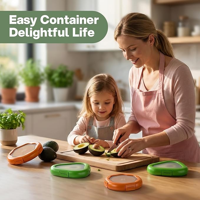Reusable Avocado Food Saver and Orange Fruit Containers - Fridge Pods Storage Box Made of Silicone for Your Vegetables and Fruits like Onions, Tomatos and Lemons (4 PCS)