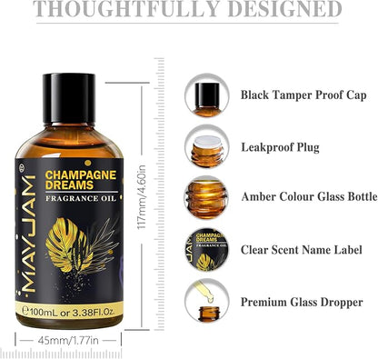 Champagne Dreams Fragrance Oil Essential Oil, MAYJAM 3.38FL.OZ Champagne Dreams Oil for Diffusers for Home, Long Lasting Scented Oils for Soap Candle Making - 100ML
