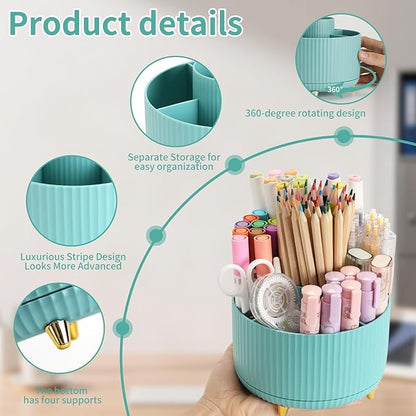 Camelmother Pen Holder For Desk With 5 Slots 360°Rotating Pencil Holder Makeup Organiezr Teacher Supplies Office decor (blue)