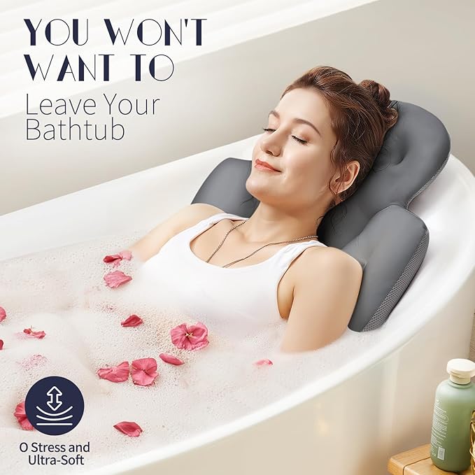 Full Body Bath Pillow for Bathtub, Thick Bathtub Cushion, Luxury Tub Pillow for Bath for Headrest Neck and Back Support Gray 60" x 16"