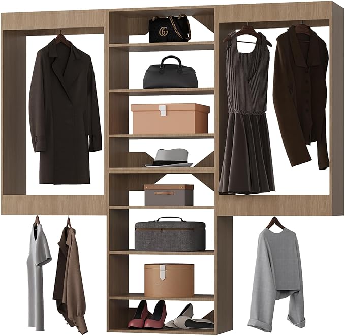 Modular Closet Organizer - 60" Wide Wardrobe Storage with Wood Towers for Walk In Closets - Wall Mounted