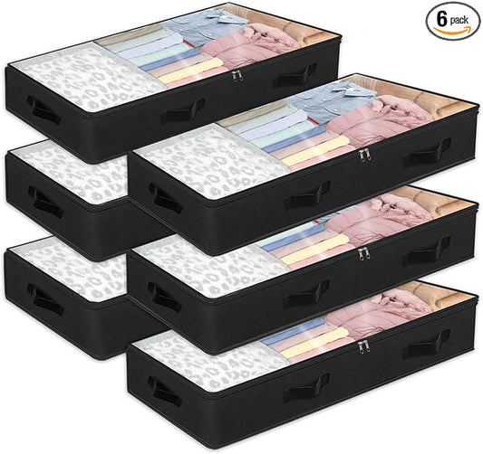 BiCINE 90L Under Bed Storage Containers, 6 Pack Foldable Closet Organizers and Storage Bins with Lid Clothes Underbed Storage Bags for Wrapping Paper, Blanket, Comforter, Towels, Sweaters, Pillows