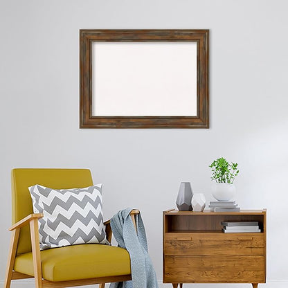 Amanti Art White Cork Board for Wall, 26x34 Vision Board with Brown Wood Frame, Medium Corkboard Office Decor for Home Organization, Rustic Farmhouse Corkboard Pinboard to display items for home
