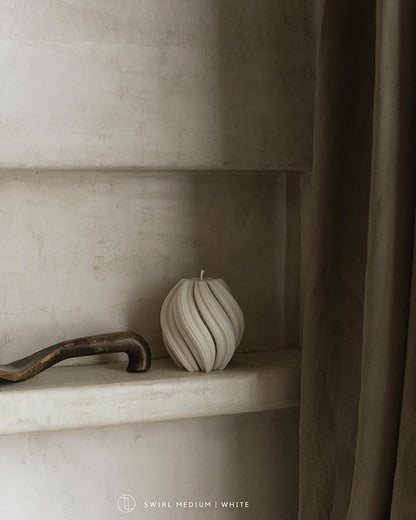 LAWA Swirl Candle - Large Beautiful Handmade Pillar Scented Soy Wax Twirl Elegant Bubble Aesthetic Housewarming Gift Home Room Shelf Decor Idea Spiral Candle White (Medium)