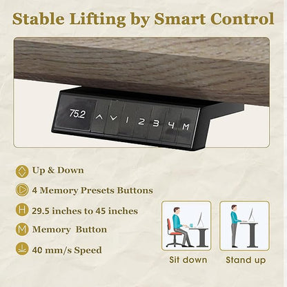 SAINTCY 78.74In L Shaped Executive Standing Desk with Drawers, Large Modern Adjustable Heigh Home Office Desk w/File Cabinet, AC/USB, Business Workstation, Black and Warm Oak