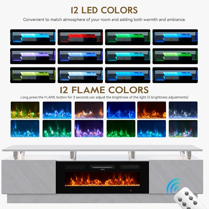 80" TV Stand & Entertainment Center, Media Console with Storage Cabinet, Fits TVs up to 90", Modern Living Room Furniture, 36" Electric Fireplace (Grey+Black)