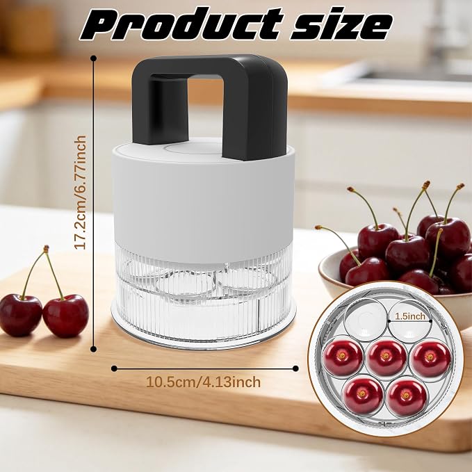 Cherry Pitter Tool,Pit 7 Cherries at Once,Multi-Function Pitting Tool, Portable Cherries Corer Stoner Seed Tool with Ergonomic Push Design,Easy to Use for Making Cherry Jam (White)