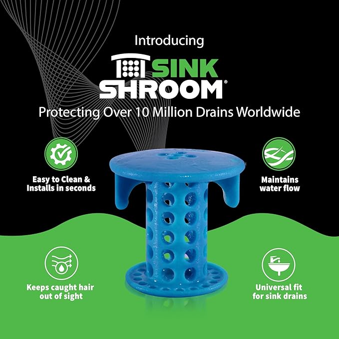 SinkShroom The Revolutionary Sink Drain Protector Hair Catcher/Strainer/Snare, Blue
