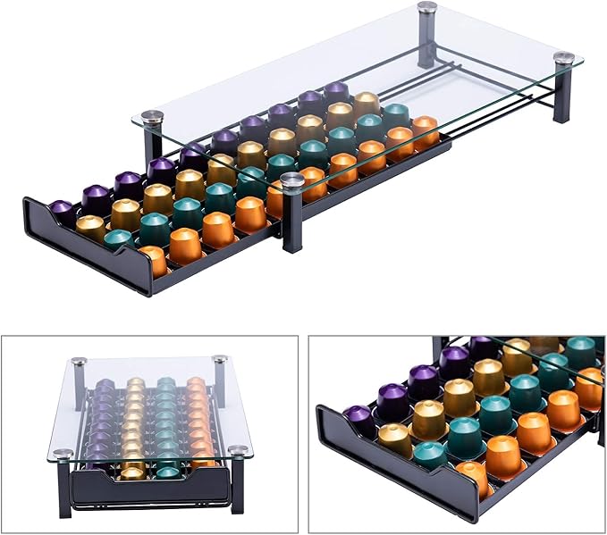 Coffee Pod Storage Holder Capsules Originaline Drawer Organizer, Crystal Tempered Glass (40 Pods Capacity)