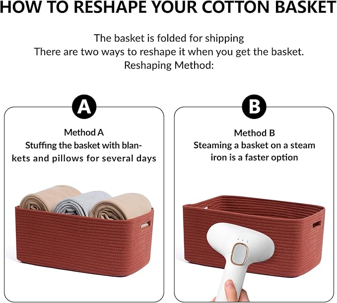 MiniArk Large Storage Baskets for Shelves, Closet Organizers Bins for Clothes Blanket Towels, Baby Nursery, Toy Baskets Box, Woven Rope Baskets, 17 x 13 x 7.5”, 3 Packs Oxide Red