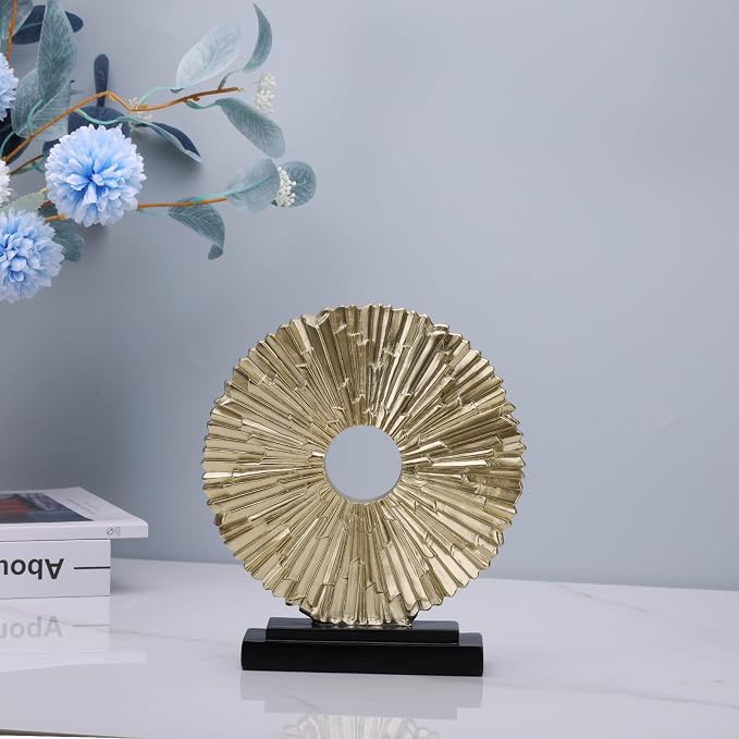 DOVDOV Gold Home Decor Sculpture, Unique Round line Statue, Modern Home Decor, Decorative Panel Statue Gold Decoration for Living Room TV Stand, Office, Bedroom, Dining Table Centerpiece.
