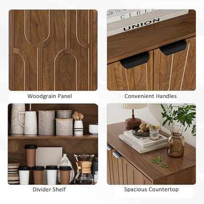 Sideboard Buffet Cabinet with Storage, Kitchen Storage Cabinet with 2 Doors, Walnut Coffee Bar Sideboard Cupboard, for Living Room, Hallway