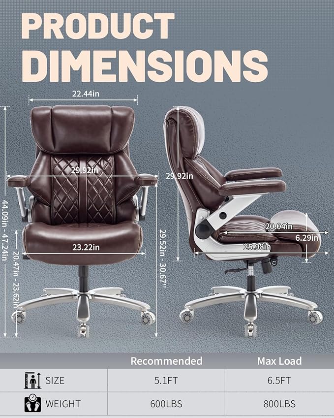 800lbs Executive Chairs with 5D Flip Arms, Heavy Duty Office Chair with Adjustable Lumbar Support, Office Chair for Heavy People, Big and Tall chair with Quiet Rubber Wheel and Extra Wide seat