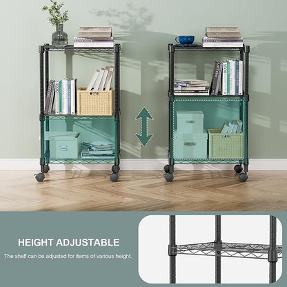 M MZG 3 Tier Shelf Metal Storage Shelves Wire Rack Closet Organizers with Wheel for Garage Kitchen Bathroom Laundry Black 11.8" D x 17.7" W x 29.8" H