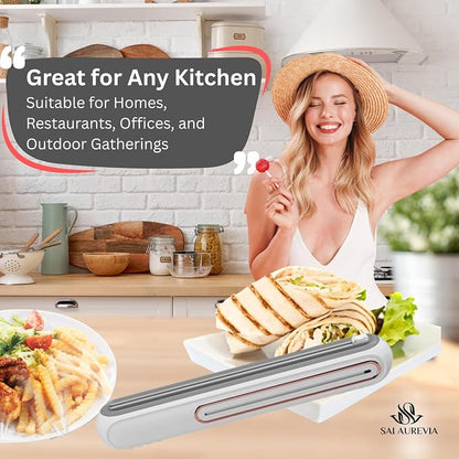 Food Plastic Wrap Dispenser with Cutter | Durable ABS Material | One-Handed Smooth Cutting | Refillable Cling Film Storage Organizer | Fits Standard Wrap Rolls