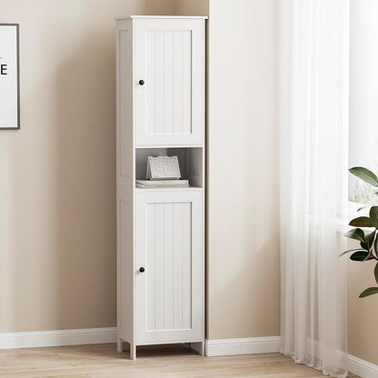 Homleke Tall Bathroom Storage Cabinet with 2 Doors, 67"H Narrow Storage Cabinet with Adjustable Shelves& Anti-Tip Design, Reversible Door Installation, Easy Assembly, 11.8 x 15.7 x 66.9 Inches, White