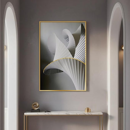 Framed Black and White Abstract Wall Art, Modern Canvas Prints Paintings for Walls, Contemporary Minimalist Gray Gold Fold Geometric Pictures for Living Room Dining Bedroom Hallway Wall Decor 24x36 In
