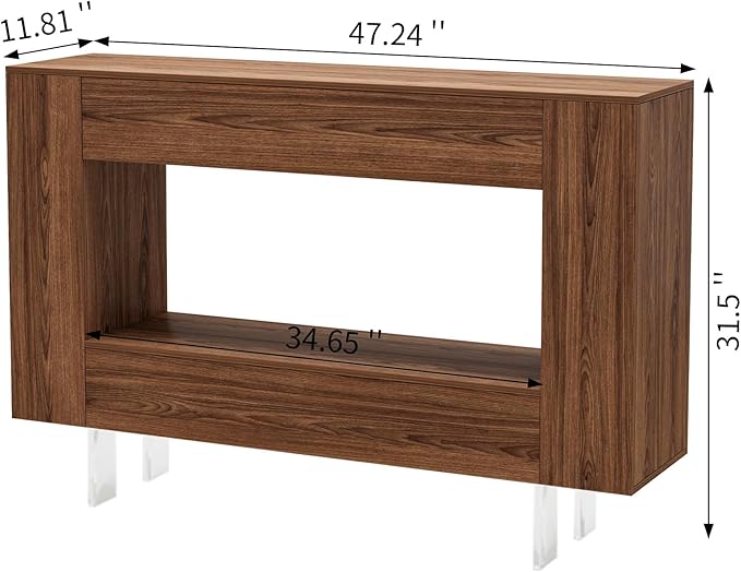 47" Narrow Console Table with Hidden Side Storage Cabinets, Adjustable Shelves, Farmhouse Entryway Sofa Table for Behind The Couch, Living Room, Hallway, Walnut