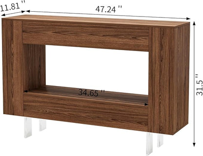 47" Narrow Console Table with Hidden Side Storage Cabinets, Adjustable Shelves, Farmhouse Entryway Sofa Table for Behind The Couch, Living Room, Hallway, Walnut