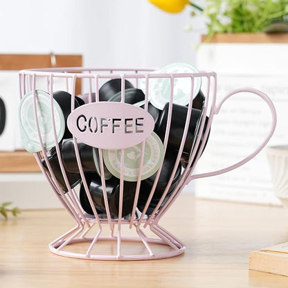 H&W 2PCS Coffee Pod Holder & Capsule Basket, Metal Coffee Bar Organizer for Kitchen Dinning Room Office Home Cafe Hotel (Pink)