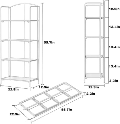 Crofy No Assembly Folding Bookshelf for Living Room, 4 Tier White Collapsible Book Shelf for Home Office, Portable Bookcase Storage Organizer