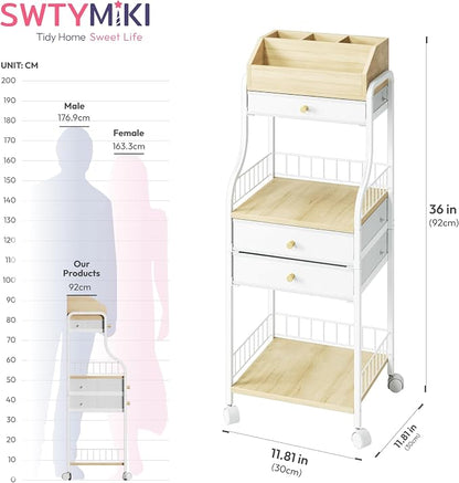 SWTYMIKI Rolling Makeup Organizer Cart - Floor Skincare Storage with Non-woven Drawers, Vanity Organizer Cosmetic Display Cases with Wheels, Cabinet for Skin Care Perfume Nail Polish Brush Hair Tool