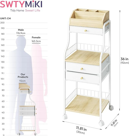 SWTYMIKI Rolling Makeup Organizer Cart - Floor Skincare Storage with Non-woven Drawers, Vanity Organizer Cosmetic Display Cases with Wheels, Cabinet for Skin Care Perfume Nail Polish Brush Hair Tool