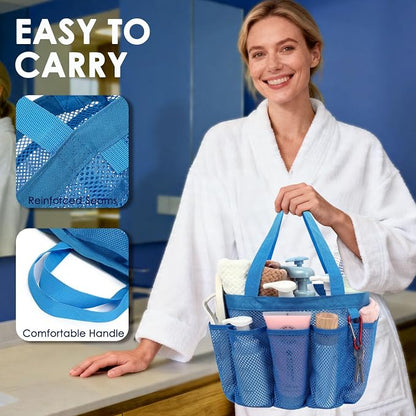 GYEUKHAM Mesh Shower Caddy Portable for College Dorm, Quick Dry Hanging Shower Bag with 8 Pockets, Bathroom Tote Organizer for Gym, Travel, Camping, Blue