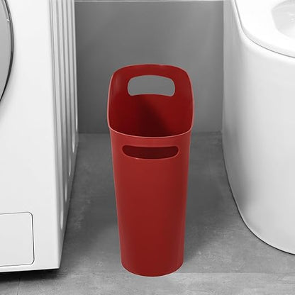 rejomiik Small Trash Can, 3.5 Gallon Slim Garbage Can Plastic Waste Basket with Handles Container Bin for Narrow Spaces Bathroom, Bedroom, Kitchen, Office at Home, Red
