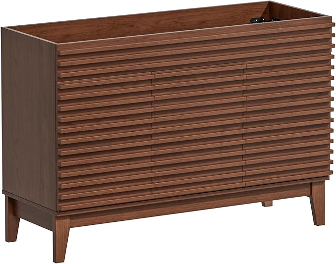 ROOMTEC 48" Bathroom Vanity, Mid-Century Freestanding Bathroom Cabinet Vanity with Storage, Particleboard Frame with Wood Grain Laminate, Walnut (Sink Basin Not Included)