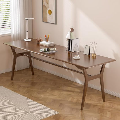 Solid Wood Study Desk - 78.8" Double Long Computer Table for Home Office, 2-Person PC Workstation, Walnut
