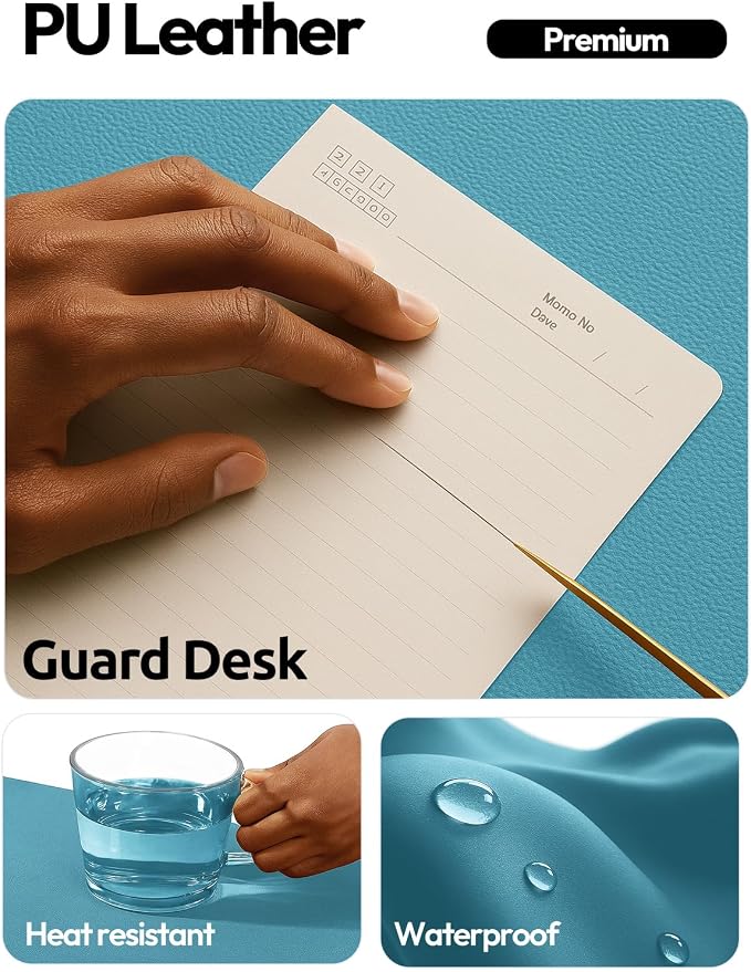 YSAGi Leather Desk Pad Protector, Office Desk Mat, Large Mouse Pad, Non-Slip PU Leather Desk Blotter, Laptop Desk Pad, Waterproof Desk Writing Pad for Office and Home (Turquoise,47" x 17")
