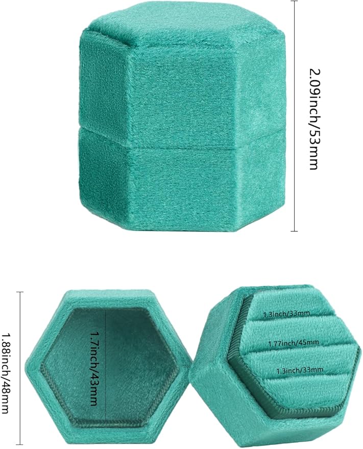 Velvet 3 Slots Jewelry Ring Box Engagement Wedding Box Keepsake Box Bridal Photo Ring Triple Slots Hexagon