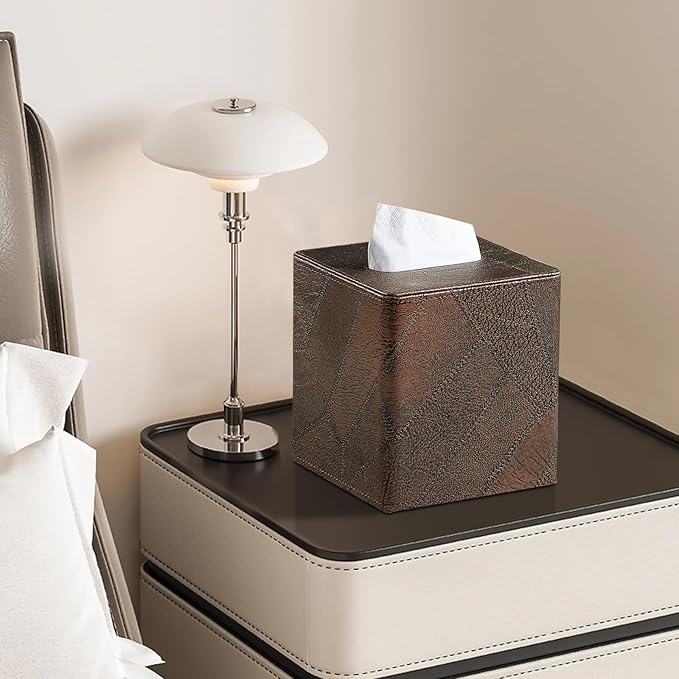 Square Tissue Box Cover, Stylish Leather Tissue Box Holder with Magnetic Bottom, Used As A Decorative Tissue Holder for Living Rooms, Bedrooms, and Desks (Brown Vintage)