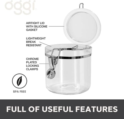Oggi Clear Canister with Clamp Lid, 38 oz - Large Airtight Food Storage Container, for Kitchen & Pantry Storage of Bulk, Dry Foods Including Pasta, Flour, Sugar, Coffee, Rice, Tea, Spices & Herbs