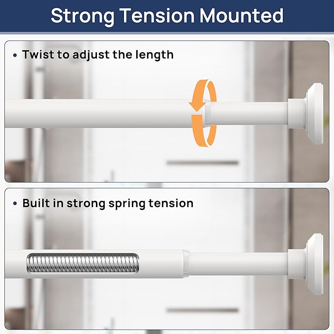 ENJOYBASICS Shower Curtain Rod 30 to 52 Inches, Stainless Steel Adjustable Spring Tension Rods No Drill for Bathroom, Closet, Window, Room Divider, Never Rust, Non Slip, White