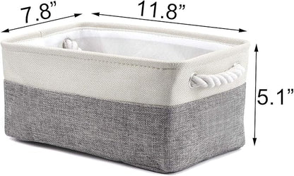 HNZIGE Fabric Storage Baskets for Organizing(6 Pack) Small Baskets for Shelves, Laundry, Nursery, Closets, Decorative Baskets for Gifts Empty (White&Gray, 11.8" x 7.8" x 5.1")