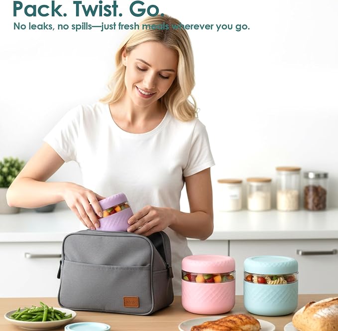 4 Pack 16 oz Glass Lunch Bowl Containers with Lids | Leak & Spill Proof, BPA-Free, Microwave & Dishwasher Safe, Airtight Meal Prep & Food Storage Jar for Lunch, Salad, Soup, Oats, Stew, Yogurt