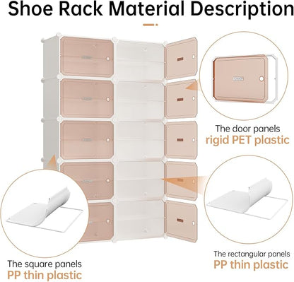 MAGINELS 6-Tier Shoe Rack,Expandable Plastic Shoe Cabinet. Shoe Storage with Door,Entryway, Closets, Hallway, and Bedroom.Accommodates Up to 24 Pairs of Shoes.Grey (6 Tier 24 Pairs（White）)
