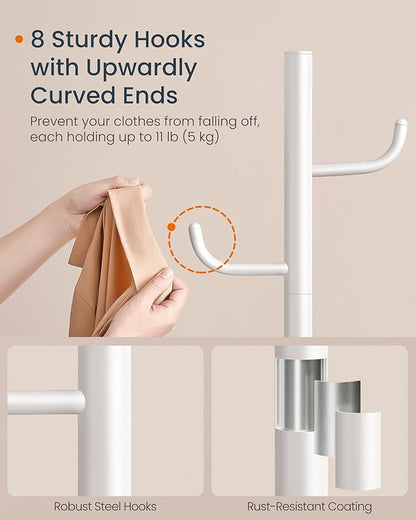 SONGMICS HOME Cactus-Shaped Coat Rack, Freestanding Coat Tree, Coat Hanger Stand with 8 Sturdy Hooks, with Curved Ends, for Clothes, Hats, Bags, Cloud White URCR039W01