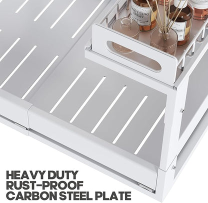 1 Pack-16"-26"W Expandable Under Sink Organizer With Upgrade Ball-Bearing Slide,2-Tier Pull Out Under Cabinet Organizer Height Adjustable,Not Suitable For Cabinets With Partitions In The Middle